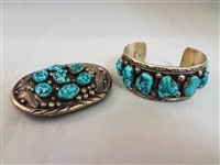 Southwest Sterling and Turquoise Cuff Bracelet and Belt Buckle