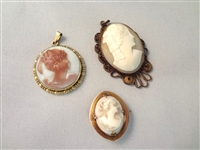 (3) Victorian Carved Cameos 10k and Gold Filled