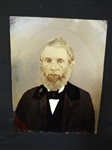 Embellished Hand Colored Full Plate Tin Type Portrait Male in Deep Well Frame