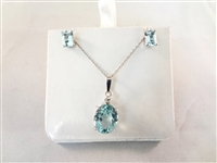 18k White Gold Diamond Aquamarine Necklace, Earring Suite