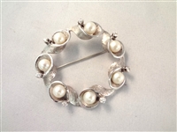14k White Gold Pearl and Diamond Brooch