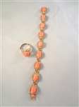 14k Gold Bracelet and Matching Ring with Coral Cabochons