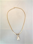 14k Herringbone Chain With Mother of Pearl Drop and 3 Diamond Pendant