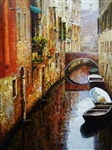 Original Oil Painting Unknown Artist Signed Venice Canal Scene