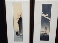 (2) Hand Colored Woodblocks Matted and Framed