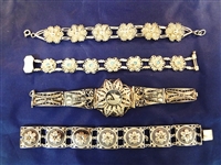 (4) High Filagree Sterling Silver Bracelets