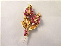 Stunning 18k Gold Diamond and Ruby Floral Brooch