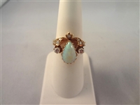 14k Gold Diamond and Opal Ring