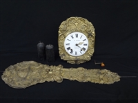 Comtoise French Molded Brass Relief Luzy Hanging Wall Clock