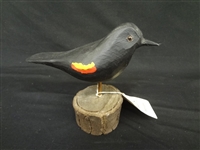 Guy Leslie Hand Painted and Carved Red Winged Blackbird Decoy on Stand