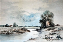 Signed Early 20th C Watercolor Riverscape Hayhurst
