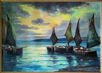 Schooners on Lake Balaton Signed Fulop Oil On Canvas