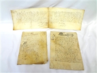 (3) 17th Century French Documents on Skin Revenue Stamps, Multiple Signatures