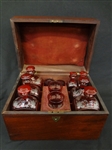  Stunning Ruby Red Cut to Clear Decanter Set in Original Box