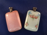 (2) Sterling Silver and Guilloche Enamel Perfume Bottles