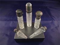 (5) Crystal and Sterling Silver Top Perfume Bottles