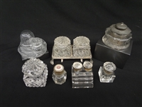 (7) Glass and Metal Inkwells