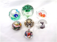 (7) Signed Glass Paperweights: Murano, Italy, Czech