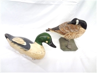 (2) Primitive Hand Painted and Carved Duck Decoys: C. Hough, and Ralph Meincke