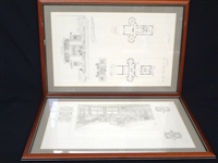 (2) Frank Lloyd Wright Drawing Prints Framed: Harley Bradley House, Devin House Perspective