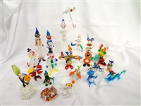 (21) Hand Blown Miniature Glass Figurines: Murano Clowns, Others