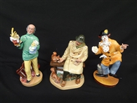 (3) Royal Doulton Figurines: Punch and Judy Man, Lunchtime, The Clown