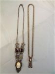 (2) Victorian Gold Filled Mourning Necklaces with Cameos