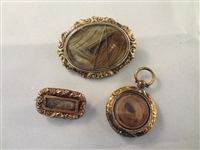 (3) Victorian Mourning Hair Brooches Pendant