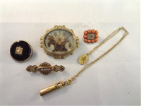 (5) Misc. Victorian Mourning GOld Filled Jewelry