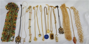 (15) Joan Rivers Long Costume Gold Tone Necklaces with Pendants