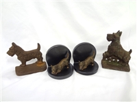 Bronze Scottie Dog Bookends and 2 Single Scotties