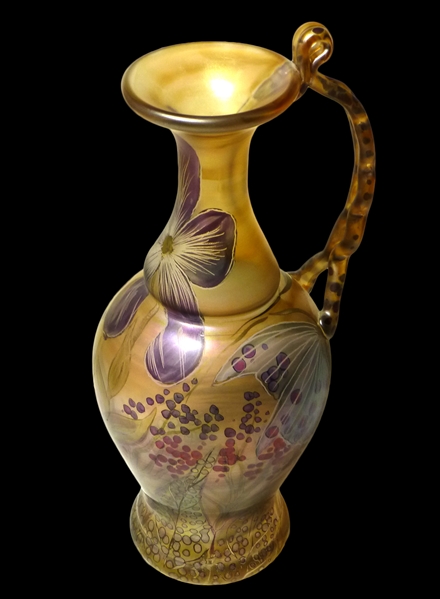 F von Poschinger Art Nouveau Jugendstihl Art Glass Floral & Butterfly Wing Vase