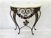 Demi Lune White Marble Top Cast Iron Plant Stand