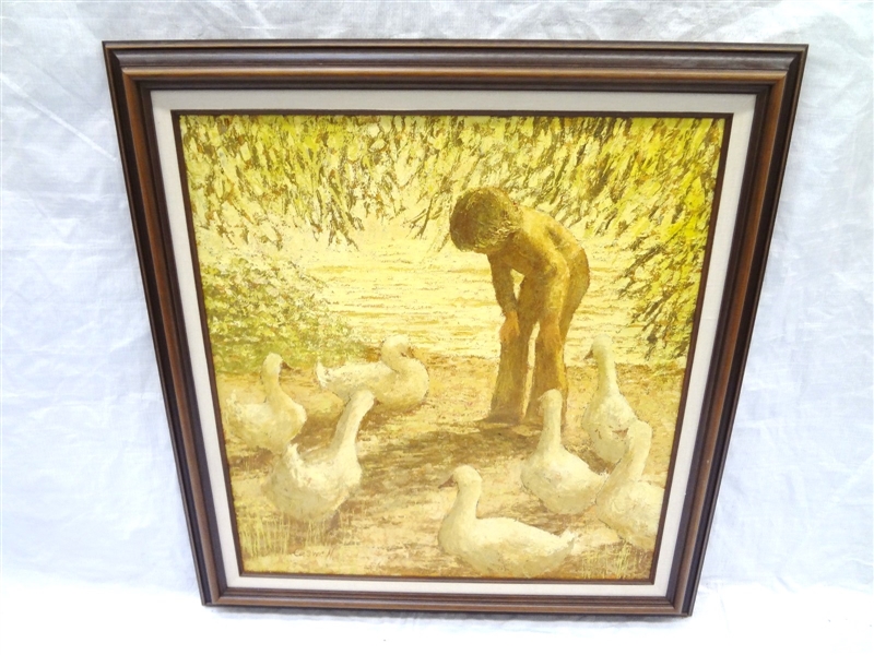 Helen Rayburn Caswell (California 1923-) Oil Painting "Boy and Geese"
