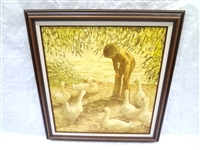 Helen Rayburn Caswell (California 1923-) Oil Painting "Boy and Geese"