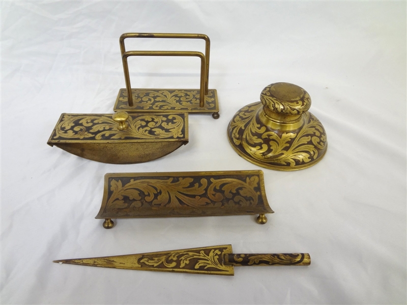 Brass Etched Desk Set