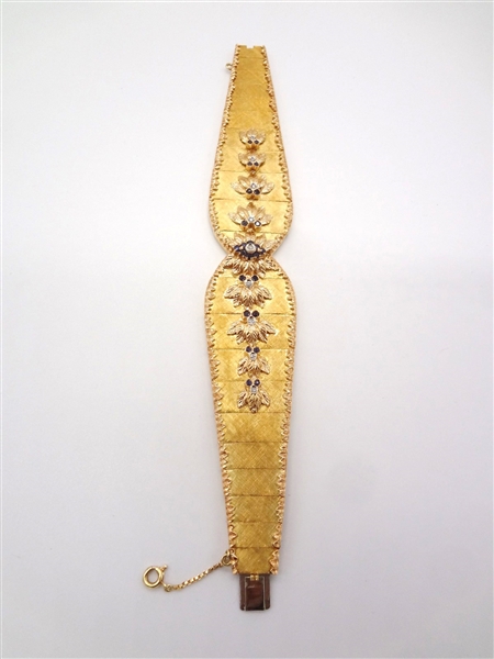 18k Yellow Gold Mid Century Italian Diamond and Sapphire Bracelet