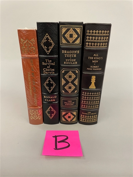 (4) New Franklin Library and Easton Press Books: All the Kings Men, Dragons Teeth, Out of Life and Thought, Survival of Charles Darwin