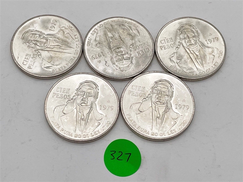 (5) 1979 Mexico 100 Pesos .720 Silver Coins Uncirculated (#327)