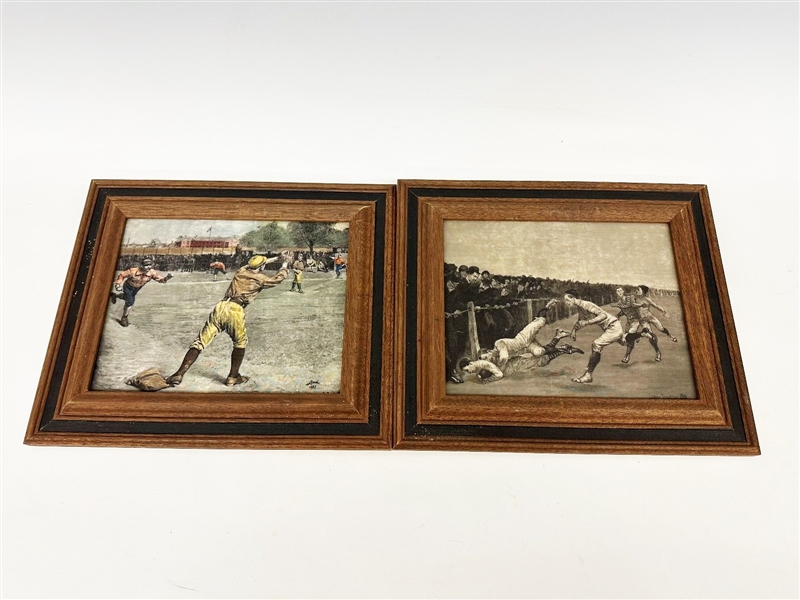 (2) Etchings on Acrylic: Remington "Yale vs. Princeton", W.G. Gaul "Thrown Out on 2nd Base"