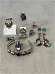 Group of Native American Zuni Jewelry: Rings, Brooches, Earrings, Bracelets