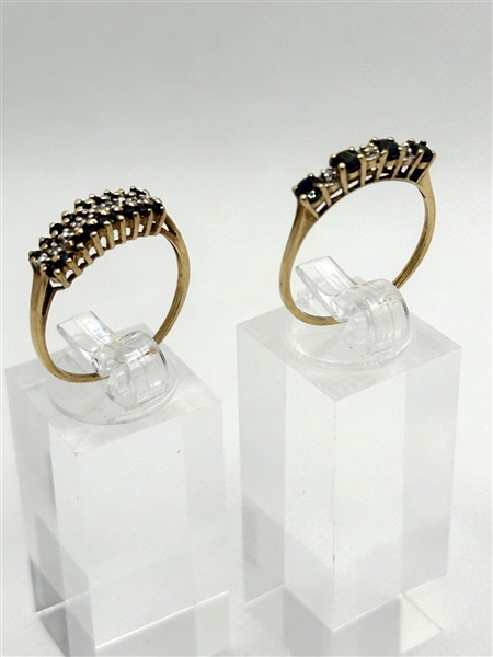 (2) 10k Yellow Gold Diamond and Sapphire Rings