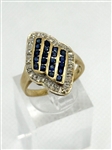 14k Yellow Gold Channel Set Round Sapphires and Diamonds Ring