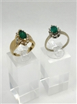 (2) 14k Gold Emerald and Diamond Rings