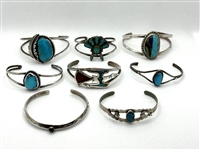 (8) Native American Sterling Silver Turquoise Cuff Bracelets