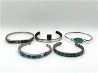 (5) Southwest/Other Sterling Silver Turquoise Cuff Bracelets