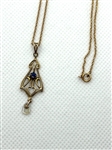 10k Yellow Gold Necklace With Art Nouveau Dangle Pendant 