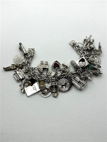 Sterling Silver Charm Bracelet With 31 Sterling Charms