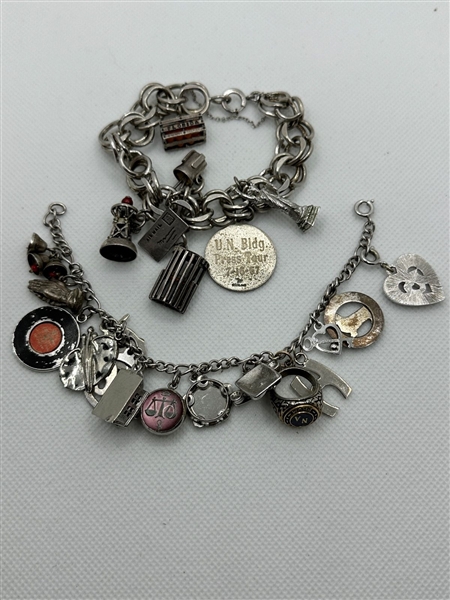 (2) Sterling Silver Charm Bracelet With 22 Charms