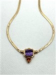 14k Herringbone Necklace With Emerald Cut Amethyst and Triangle Citrine